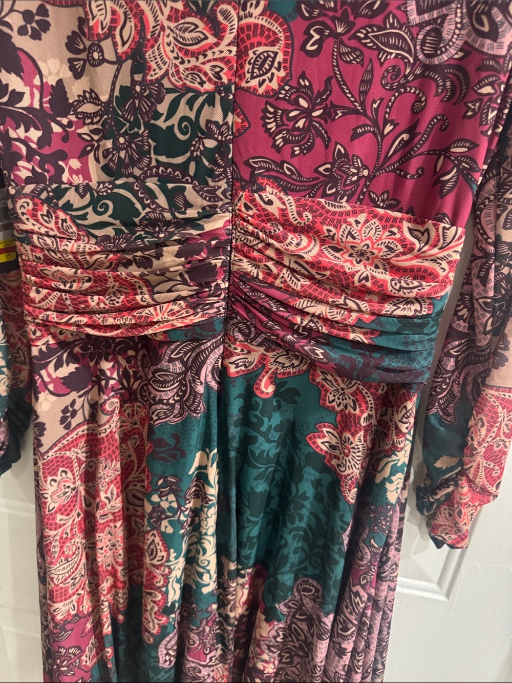 Jessica Howard Teal, Burgundy and Cream Paisley Long Sleeve Midi Dress - Picture 8 of 13